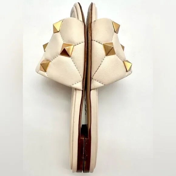 Valentino Garavani Roman Stud Flat Sandals White Leather Studded Slides EU 38.5 - Picture 7 of 13